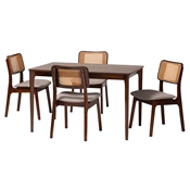 Baxton Studio Dannon Mid-Century Modern Grey Fabric and Walnut Brown Finished Wood 5-Piece Dining Set